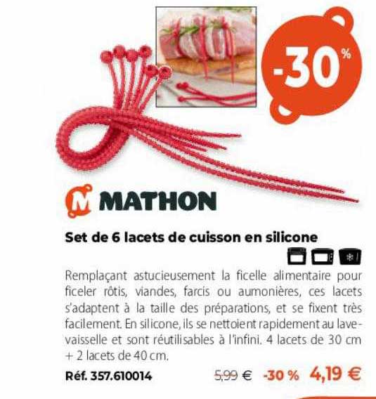 mathon set de 6 lacets de cuisson en silicone