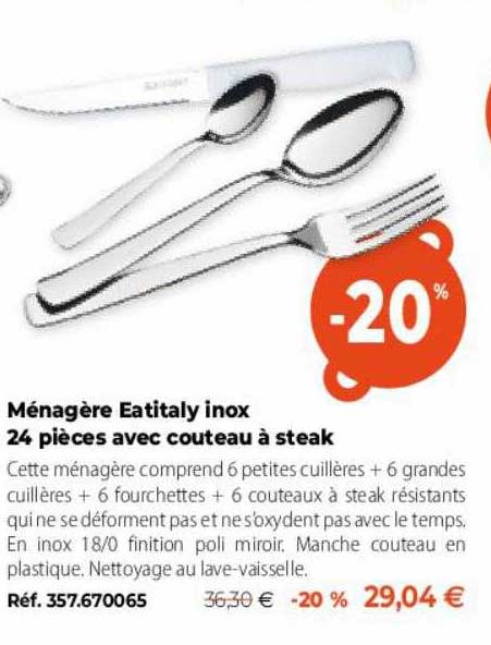 Ménagère Eatitaly Inox 24 Pièces Avec Couteau à Steak