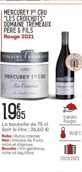 mercurey 1er cru "les croichots" domaine trémeaux père & fils rouge 2021