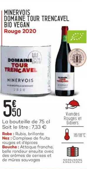 minervois domaine tour trencavel bio vegan rouge 2020