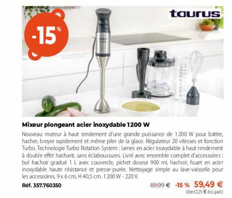 Mixeur Plongeant Acier Inoxydable Taurus
