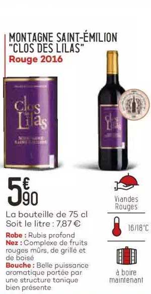 montagne saint-émilion "clos des lilas" rouge 2016