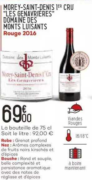 morey-saint-denis 1er cru "les genavrières" domaine des monts luisants rouge 2016