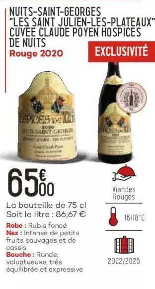 nuits-saint-georges "les saint julien-les-plateaux" cuvée claude poyen hospices de nuits rouge 2020