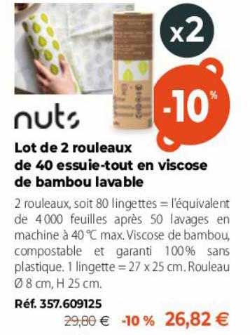 Nuts Lot De 2 Rouleaux De 40 Essuie-tout En Viscose De Bambou Lavable
