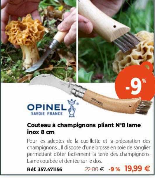 opinel couteau à champignons pliant n°8 lame inox