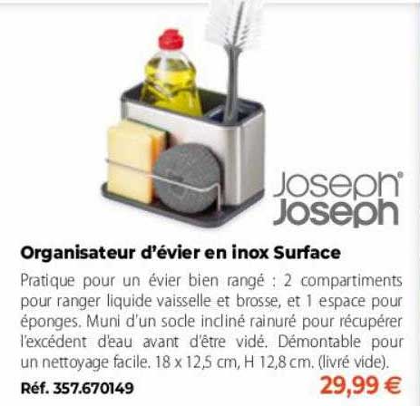 organisateur d'évier en inox surface joseph joseph