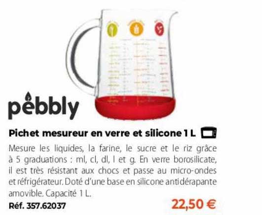 pebbly pichet mesureur en verre et silicone