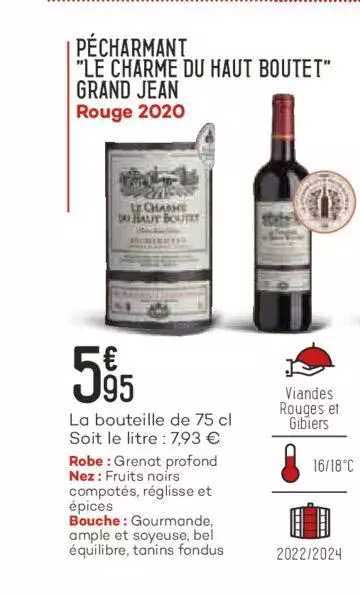 pécharmant "le charme du haut boutet" grand jean rouge 2020