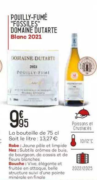 pouilly-fumé "fossiles" domaine dutarte blanc 2021