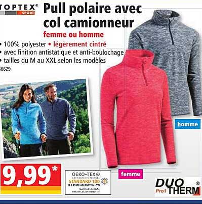 pull polaire avec col camionneur toptex sport