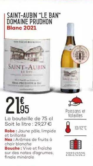 saint-aubin "le ban" domaine prudhon blanc 2021