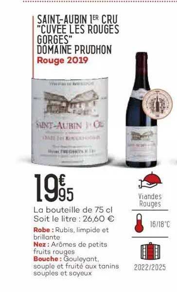 saint-aubin 1er cru "cuvée les rouges gorges" domaine prudhon rouge 2019