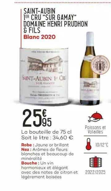saint-aubin 1er cru "sur gamay" domaine henri prudhon & fils blanc 2020