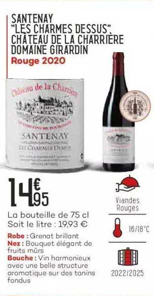 santenay "les charmes dessus" château de la charrière domaine girardin rouge 2020