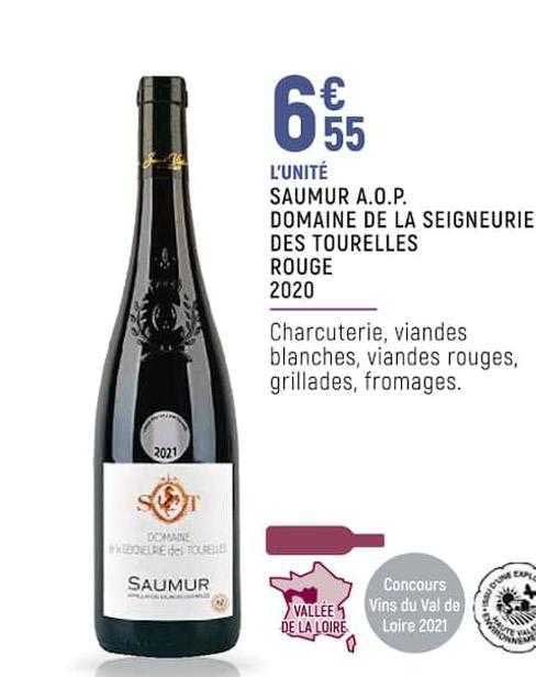 saumur a.o.p. domaine de la seigneurie des tourelles rouge 2020
