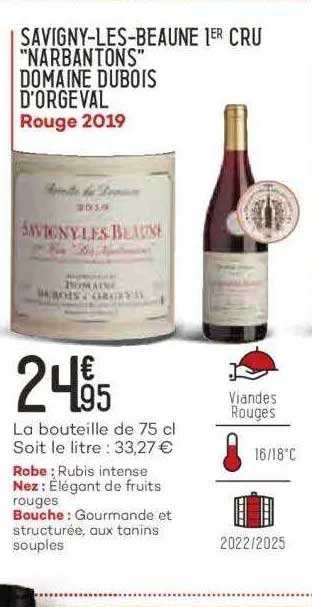 savigny-les-beaune 1er cru "narbantons" domaine dubois d'orgeval rouge 2019