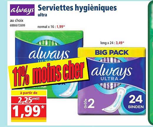 serviettes hygiéniques ultra always