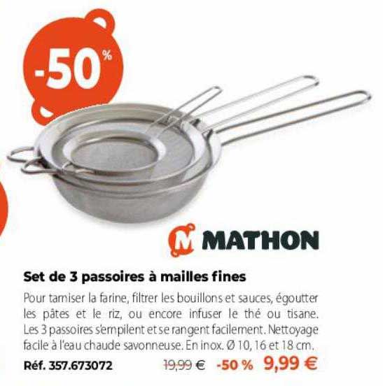 set de 3 passoires à mailles fines