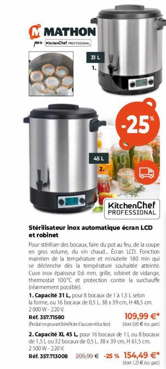 stérilisateur inox automatique écran lcd et robinet