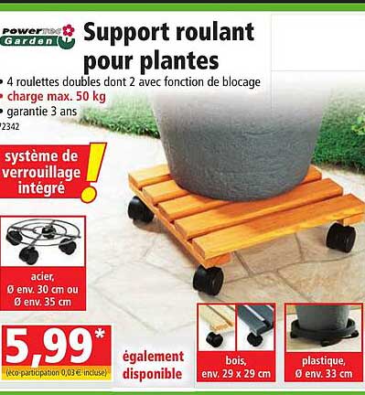 Support Roulant Pour Plantes Powertec Garden