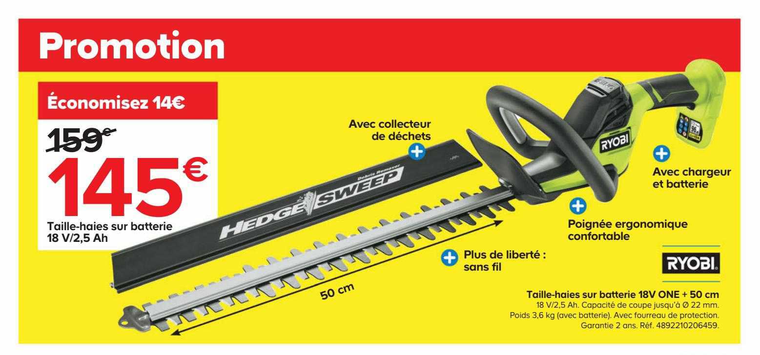 taille-haies sur batterie 18 v  one + 50 cm ryobi