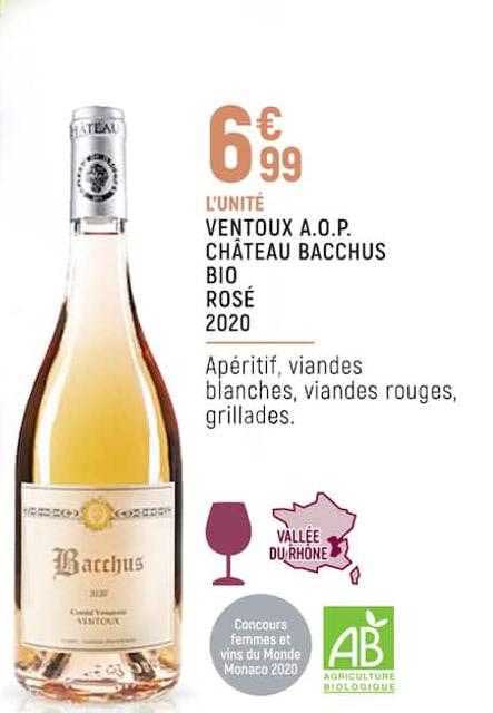 ventoux a.o.p. châteaux bacchus bio rosé 2020