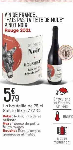 vin de france "fais pas ta tête de mule" pinot noir rouge 2021