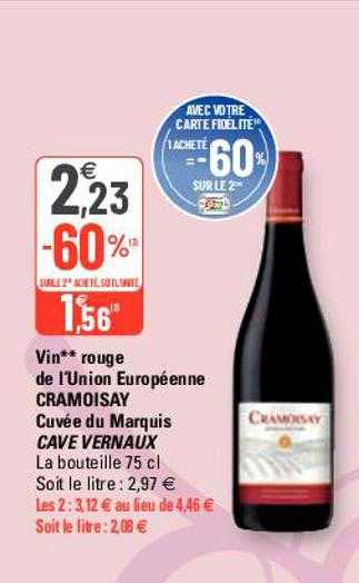 Vin Rouge De L'union Européenne Cramoisay Cuvée Du Marquis Cave Vernaux