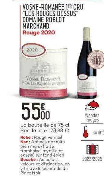 vosne-romanée 1er cru "les rouges dessus" domaine roblot marchand rouge 2020