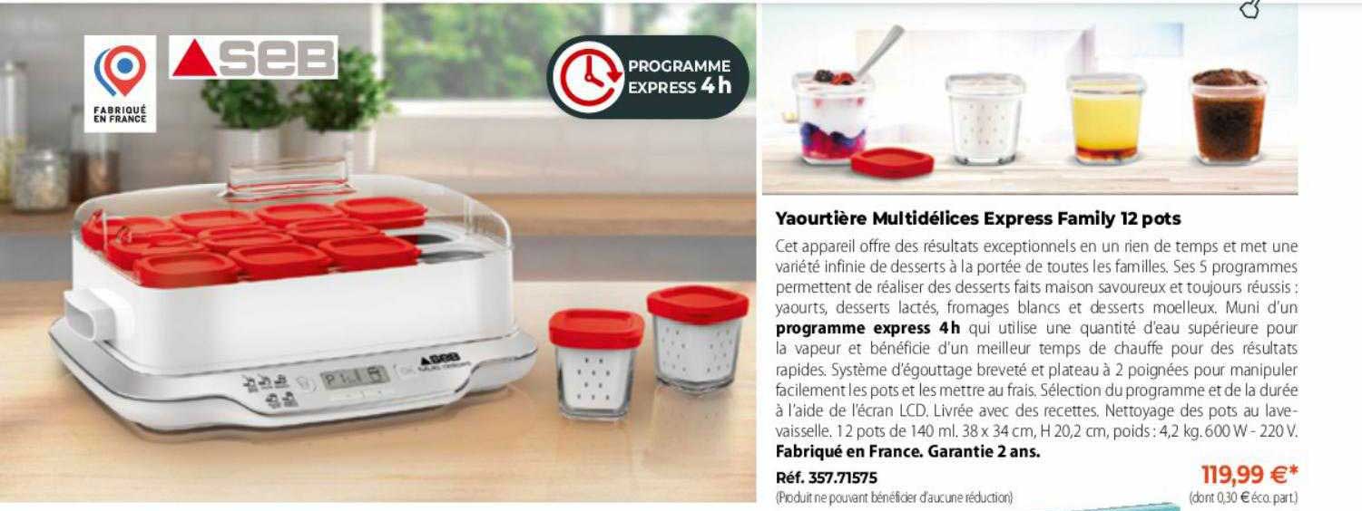yaourtière multidélices express family 12 pots seb
