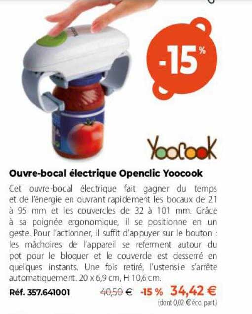 Youcook Ouvre-bocal électrique Openclic