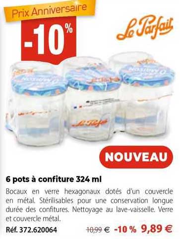 6 pots à confiture 342 ml le parfait