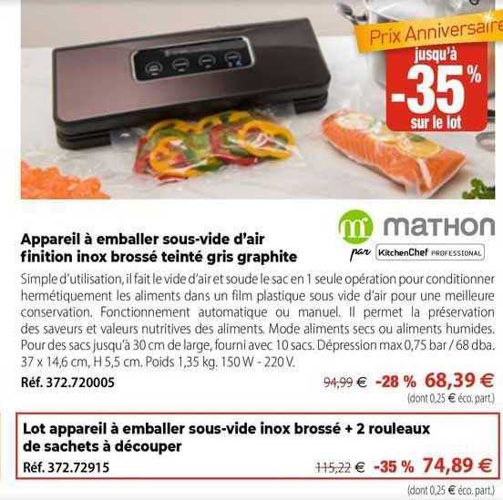 appareil à emballer sous-vide d'air finition inox brossé teinté gris graphite