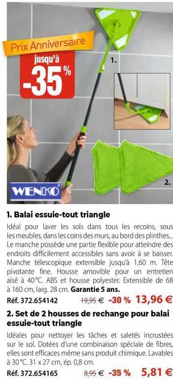 balai essuie-tout triangle, set de 2 housses de rechange pour balai essuie-tout triangle wenko