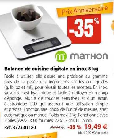 balance de cuisine digitale en inox 5 kg mathon