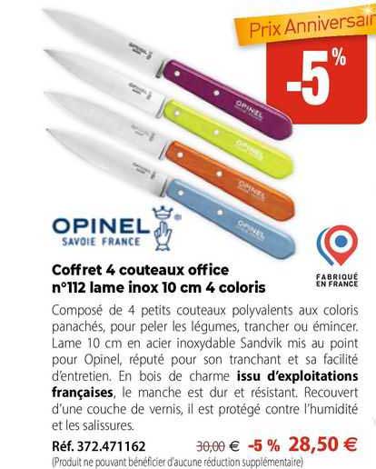 coffret 4 couteaux office n°112 lame inox 10 cm 4 coloris opinel savoie france