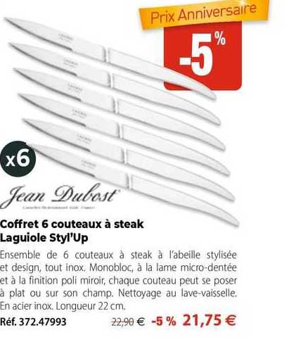 coffret 6 couteaux à steak laguiole styl'Up jean dubost