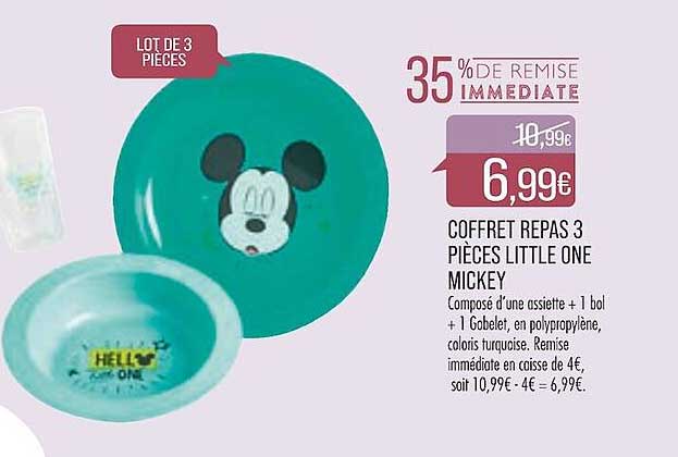 coffret repas 3 pièces little one mickey