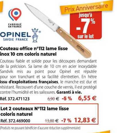 couteau office n°112 lame lisse inox 10 cm coloris naturel