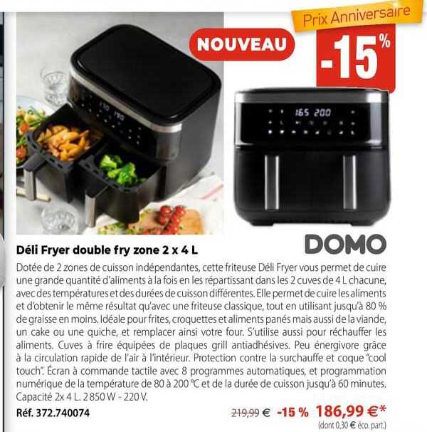 déli fryer double fry zone 2 x 4 l domo