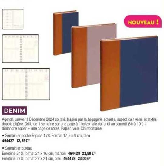 denim agenda janvier  décembre 2024 spiralé