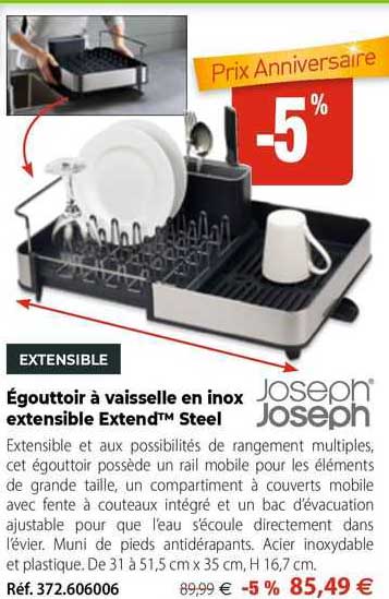 égouttoir à vaisselle en inox extensible extend steel joseph joseph