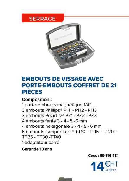 embouts de vissage avec porte-embouts coffret de 21 pièces