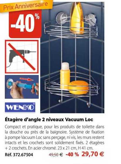 étagère d'angle 2 niveaux vacuum loc wenko