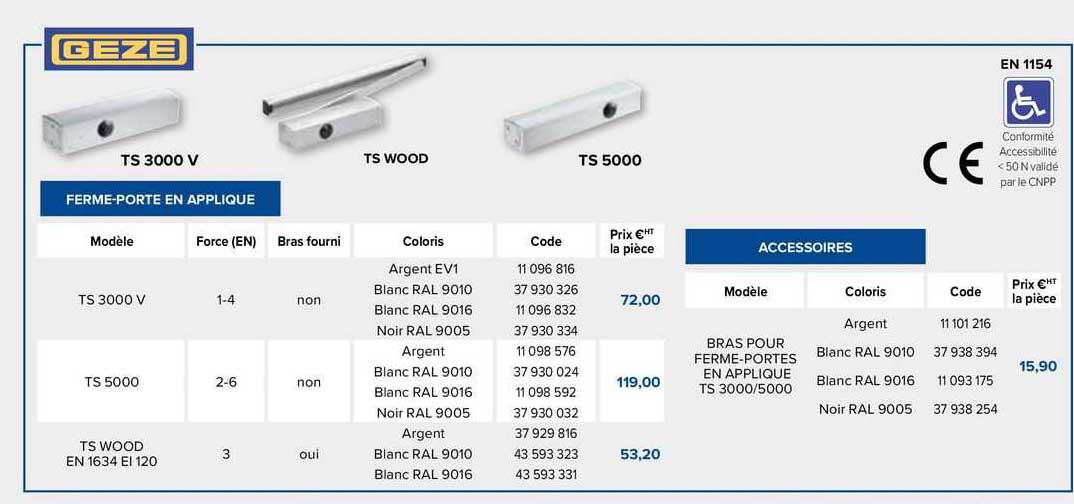 ferme-porte en applique ou accessoires geze