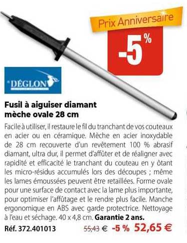 fusil à aiguiser diamant mèche ovale 28 cm déglon