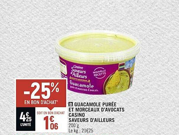 Guacamole Purée Et Morceaux D'avocats Casino Saveurs D'ailleurs