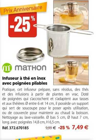 infuseur à thé en inox avec poignées pliables mathon