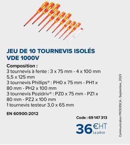jeu de 10 tournevis isolés vde 1000v
